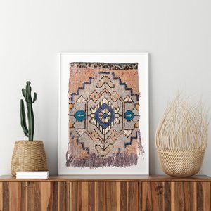 Vintage Distressed Boho Turkish Wool Rug Wall Art
